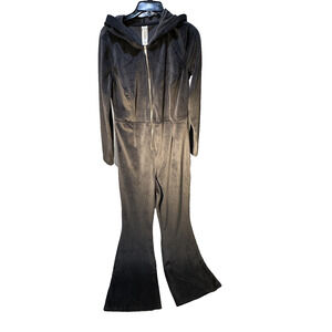 Fabletics NWOT Corduroy Hooded Jumpsuit Women’s Large Gray Long‑Sleeve One‑Piece